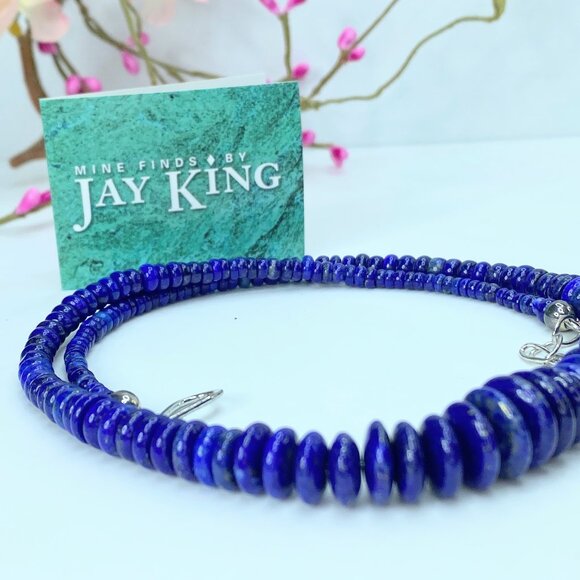 Jay King Natural Lapis Lazuli rondelle Faceted Beads sterling necklace 18" GS149